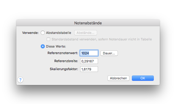 Dialogbox Notenabstände